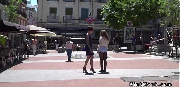  Pinched pussy slave walked in public